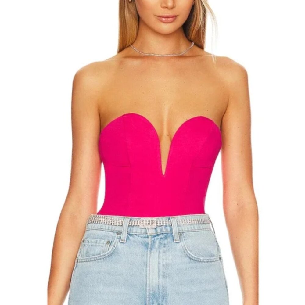 superdown Hot Pink Strapless Plunge Bodysuit